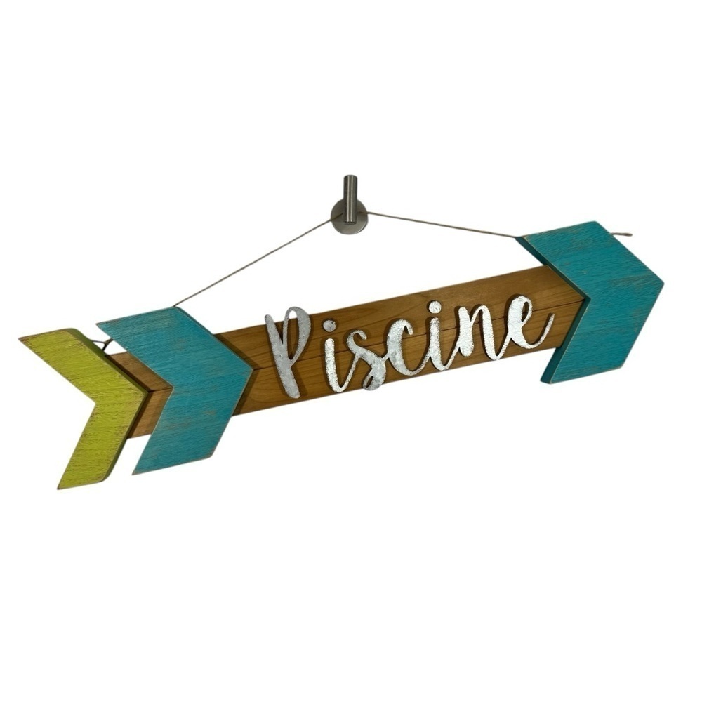 Beachy Wooden Arrow Sign Piscine Farmhouse Shabby Chic Wall Hanging EUC
